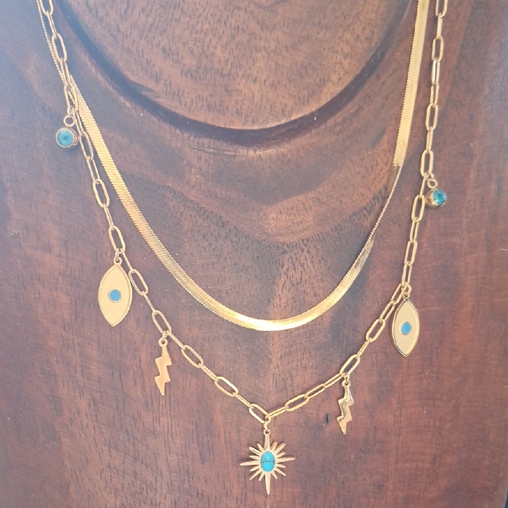 Gold and Blue Charm Necklace